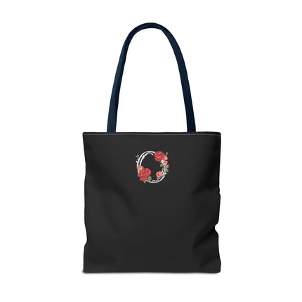 Custom Letter Personalized Tote | Rose Flowered Grocery Travel Bag | Floral Print Roses Office Laptop & Books or Exercise Overnight Carrier
