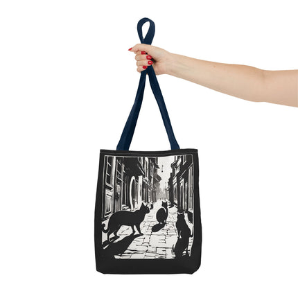 Cat Tote Bag | Town Cats Grocery Bag | Shadow Cat Alley Felines Travel Bag | Daily Office Cat Lovers Traveler Tote
