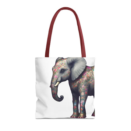 Elephant Gift Tote | Majestic Flower Pattern Grocery Bag | Animal Lovers Office Travel Carrier | Jungle Kingdom Endangered Cotton Traveler