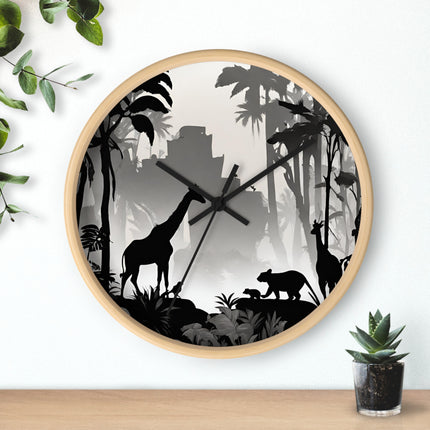 JUNGLE SHADOWS Wall Clock - African Wildlife Giraffe Safari Decor