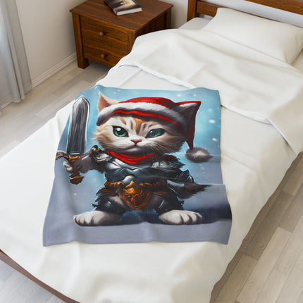 Christmas Blankets Kids Adults Blankets Velveteen Plush Blanket Cat Lovers Christmas Gift Santa Warrior Kitten Holiday Gift Cat Holiday Gift
