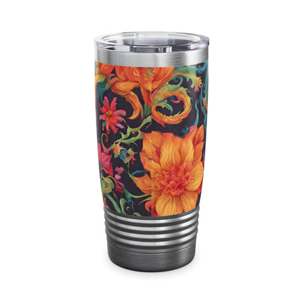 Dragon Tumbler | Japanese Flower Pattern Drink Companion | Floral Japan Insulated Travel Mug | Exercise Office College Road Trip Coffee Gift
