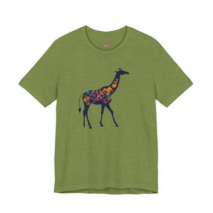 FLORAL GIRAFFE SILHOUETTE T-Shirt - Beautiful Wildlife Botanical Art Tee
