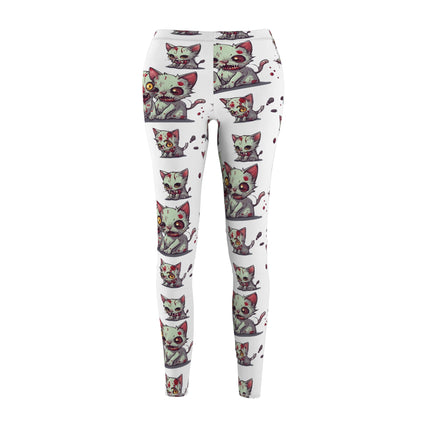Cat Zombie Casual Leggings | Undead Brain Kittens Elastic Bottoms | Kitty Wear Tight Green Bloody Feline Womens Pants | Zombie Lover Wear