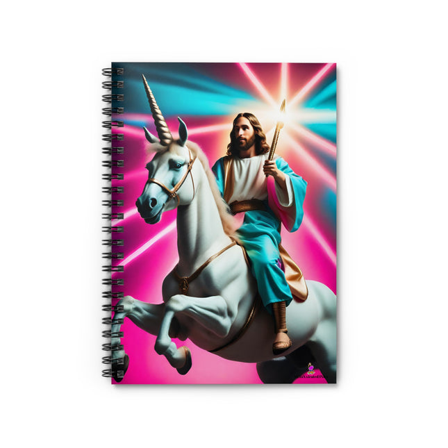 Neon Jesus Christ Unicorn Notebook | Christian Fun Mythical Horse School Notepad | Personal Homework College Student Spiral Note Paper Gift