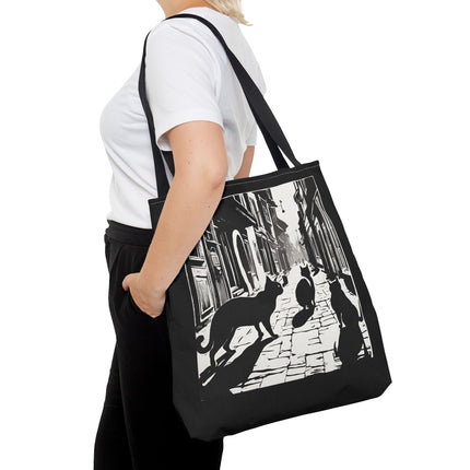 Cat Tote Bag | Town Cats Grocery Bag | Shadow Cat Alley Felines Travel Bag | Daily Office Cat Lovers Traveler Tote