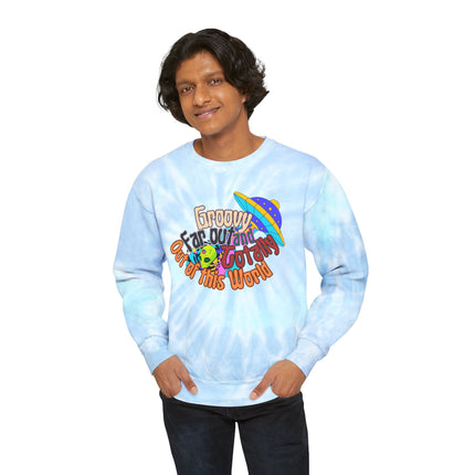 70s Retro Alien Spaceship UFO Sweatshirt | Groovy Far Out of This World Tye Dye Long Sleeve | Trippy Psychedelic Gift | Hippie Sweater Shirt