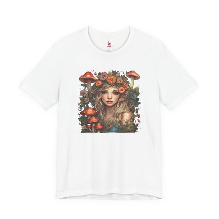 MUSHROOM FLOWER FANTASY MAIDEN Womens T-Shirt - Whimsical Fairy Art Tee