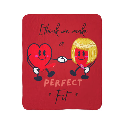 Funny Valentines Day Gift For Girl, Valentine Blanket for Her, Perfect Fit Hearts Holding Hands Adult Humor Couples Soft Sherpa Fleece