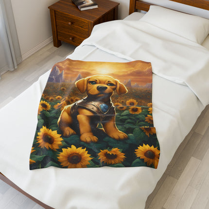 CRYSTAL ARMOR PUPPY Blanket - Sunflower Field Dog Plush Bed Cover Throw