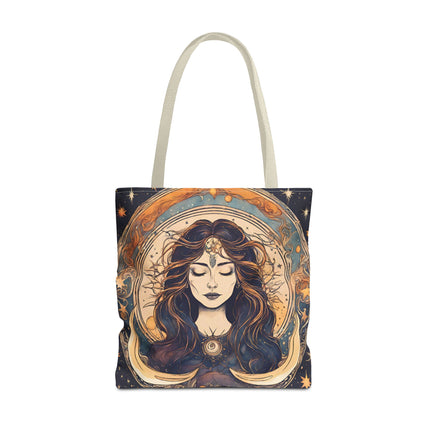 Sun & Moon Goddess Tote | Lunar Stars and Space Astronomy Grocery Bag | Wiccan Dreams Office Laptop Book Carrier | Solar System Travel Gift