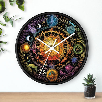 CELESTIAL COLLAGE Wall Clock - Sun Solstice Wiccan Astronomy Decor