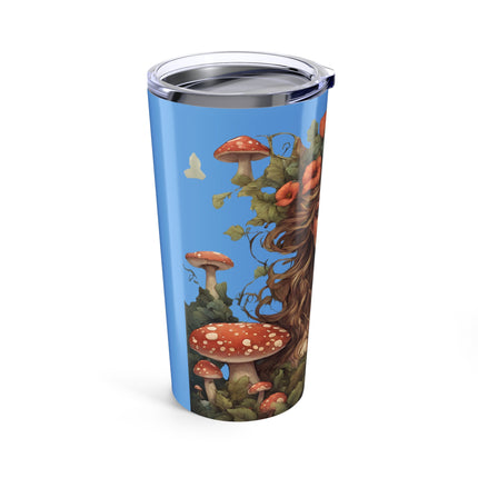 Flower Fantasy Maiden Girl Tumbler, Mushroom Flowered Garden Princess Fairy Travel Cup, Mystical Beauty Office Drink Holder