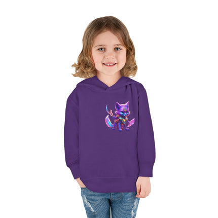 Neon Glowing Crystal Fox Toddler Girls Hoodie, Violet Blue Centaurian Cosmic Guardian Sweatshirt, Two Sided 2T 4T 5-6T Long Sleeve Hood