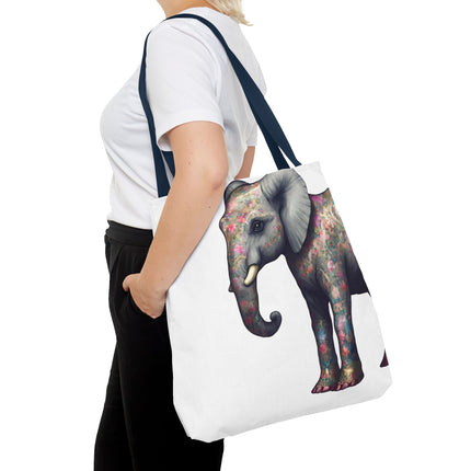 Elephant Gift Tote | Majestic Flower Pattern Grocery Bag | Animal Lovers Office Travel Carrier | Jungle Kingdom Endangered Cotton Traveler