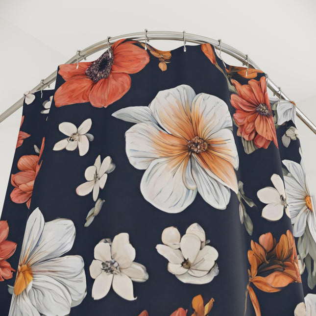 Flower Shower Curtain, Bright Flower Pattern Bathroom Accent