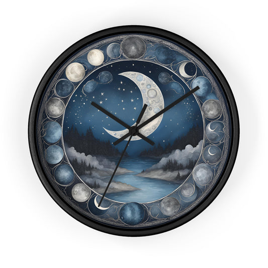 Moon Phases Wall Clock, Lunar Cycle Astronomy Home Decor, Solar System Wall Hanging, Celestial Office Art, Gift for Space Enthusiasts