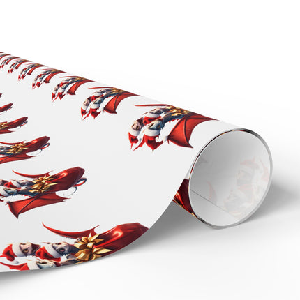 Christmas Wrapping Paper, WHITE, Dragon Gift Wrap, Red Holiday Paper, Flying Dragon Presents, Holiday Gift Wrap Roll