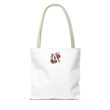Custom Letter Personalized Tote | Rose Flowered Grocery Travel Bag | Floral Print Roses Office Laptop & Books or Exercise Overnight Carrier