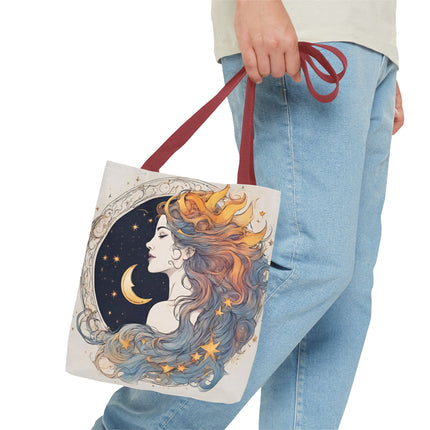 Moon Goddess Tote | Lunar Stars & Space Astronomy Grocery Bag | Laptop Book Carrier | Home Office Solar System Travel Overnight Gift