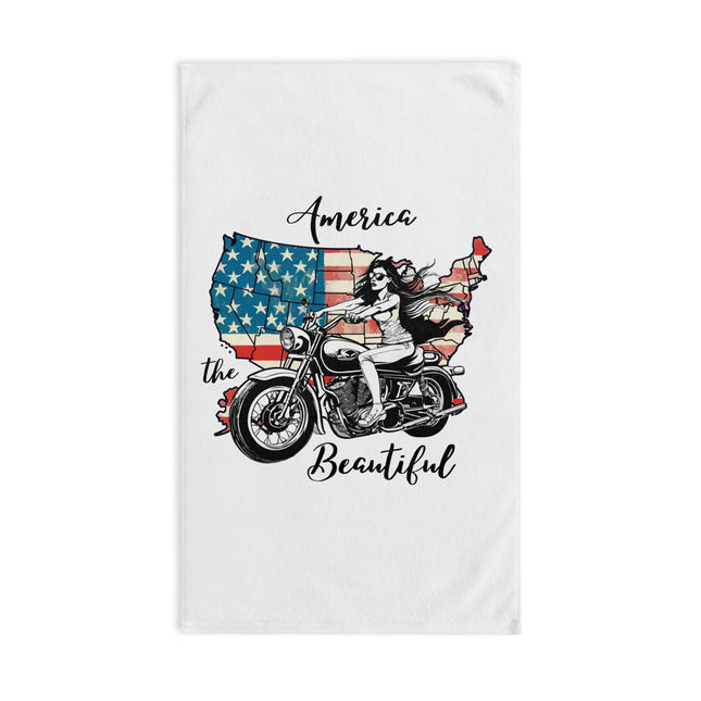 4th of July Cookout American Flag BBQ Hand Towel, Independence Day America the Beautiful Towel, Biker Girl Motorcycle Hand Accessory