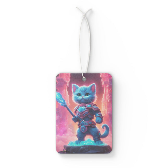 Aqua Blue Fur Warrior Cat Car Air Freshener, Crystal Gem Cloud Tower Feline Scented Gift, Armored Cosmic Furry Kitten Truck Auto Accessory