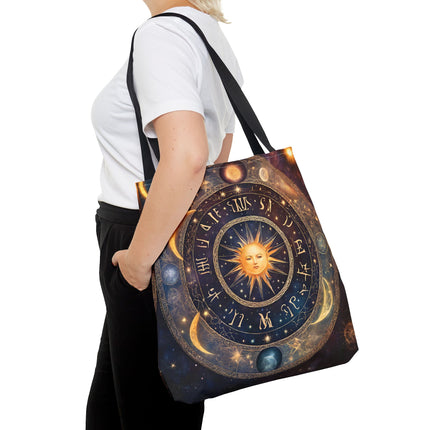 Moon Phases Tote Bag | Lunar Cycle Astronomy Wiccan Grocery Bag | Solstice Home Office Laptop Carrier | Solar System Travel Overnight Gift