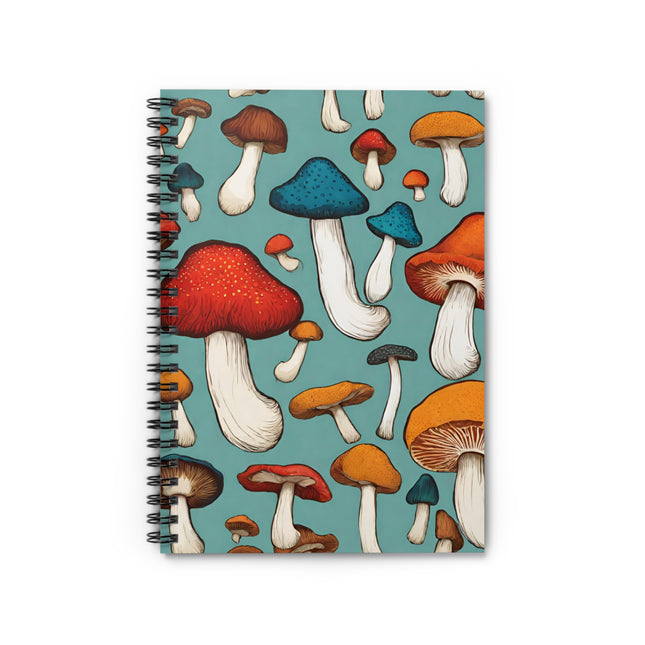 Happy Mushrooms Colorful Fungi Toadstools Spiral Notebook Rule Line Paper A5 6x8 Inch Size Journal
