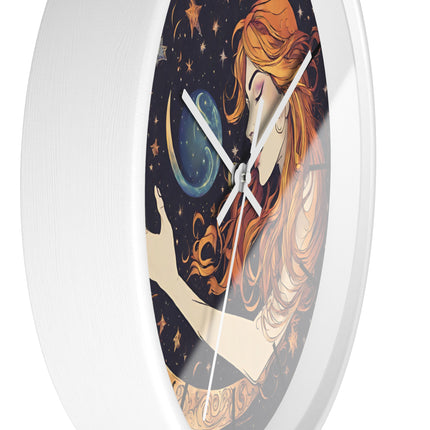 MOON SHAPING GODDESS Wall Clock - Celestial Fantasy Astrology Decor