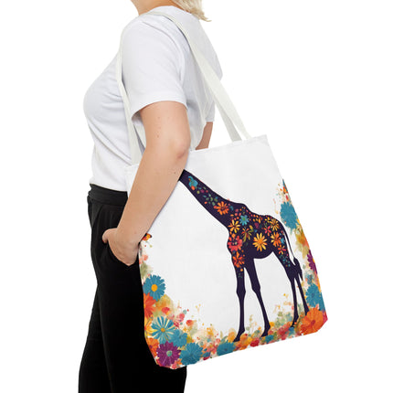 Giraffe Lovers Tote | Floral Safari Animal Grocery Bag | African Savanna Office Travel Carrier | Flower Collage Forest Cotton Traveler