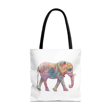 Elephant Lovers Tote | Majestic Color Pattern Custom Grocery Bag | Animal Gift Office Travel Carrier | Wild Woodland Business Traveler