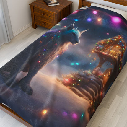 Mythical Beasts Christmas Blanket, Kids Adults Mystical Animal Plush Throw, Festive Fantasy Lovers Gift, Snow Creatures Holiday Twin Cover