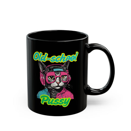 OLD SCHOOL P**SY Retro 80's Music Headphone Cat Coffee Mug