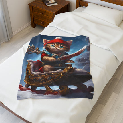 Christmas Blankets Kids Adults Blankets Velveteen Plush Blanket Cat Lovers Christmas Gift Santa Warrior Kitten Holiday Gift Cat Holiday Gift