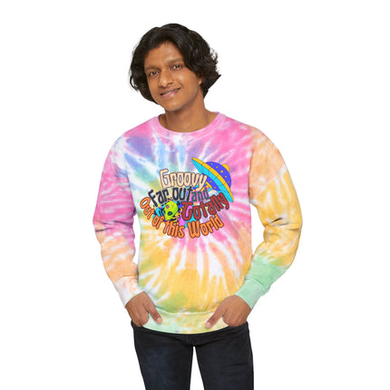 70s Retro Alien Spaceship UFO Sweatshirt | Groovy Far Out of This World Tye Dye Long Sleeve | Trippy Psychedelic Gift | Hippie Sweater Shirt