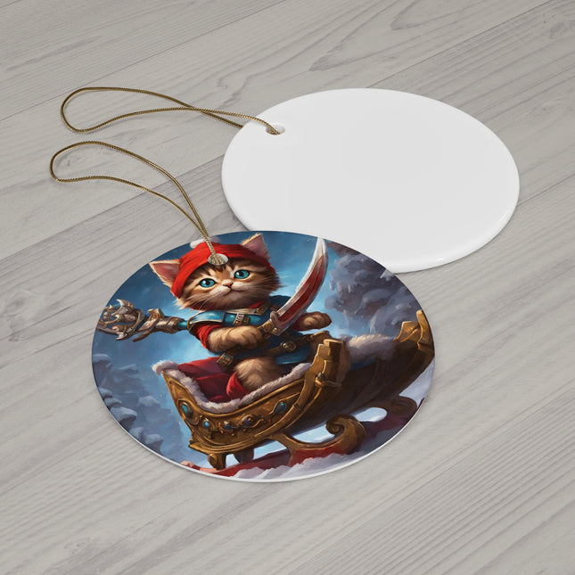 KITTEN WARRIOR SLEIGH Christmas Ornament