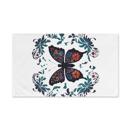 Floral Butterfly Hand Towel | Flower Pattern Flying Insect Decor | Bathroom Accent Drying Cloth | Spring & Summer Flutter Fly Polyester Gift