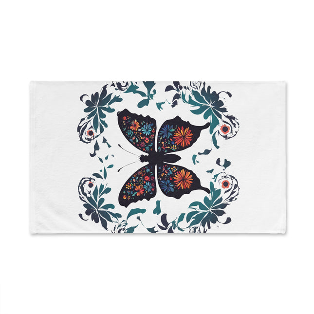 Floral Butterfly Hand Towel | Flower Pattern Flying Insect Decor | Bathroom Accent Drying Cloth | Spring & Summer Flutter Fly Polyester Gift