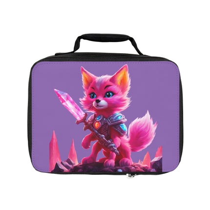 Neon Crystal Fox Girls School Lunch Bag, Hot Pink Centaurian Cosmic Guardian Tote, Insulated Child School Carrier