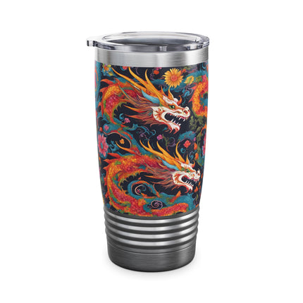 Dragon Tumbler | Japanese Flower Pattern Drink Companion | Floral Japan Insulated Travel Mug | Exercise Office College Road Trip Coffee Gift