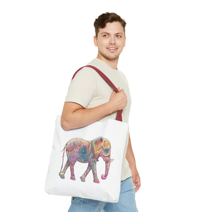 Elephant Lovers Tote | Majestic Color Pattern Custom Grocery Bag | Animal Gift Office Travel Carrier | Wild Woodland Business Traveler