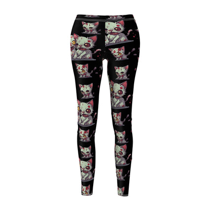Cat Zombie Casual Leggings | Undead Brain Kittens Elastic Bottoms | Kitty Wear Tight Green Bloody Feline Womens Pants | Zombie Lover Wear