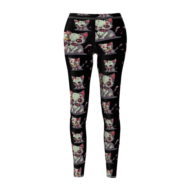 Cat Zombie Casual Leggings | Undead Brain Kittens Elastic Bottoms | Kitty Wear Tight Green Bloody Feline Womens Pants | Zombie Lover Wear
