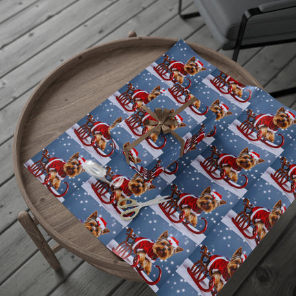 Dog Christmas Wrapping Paper Yorkshire Terrier, Santa Suit and Sled Yorkie Gift Wrap, Holiday Gift Wrap Roll