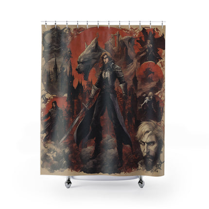 A LEGENDARY ADVENTURER RISES AT THE HOWL OF MIDNIGHT Video Game Inspired Abstract Collage Shower Curtain