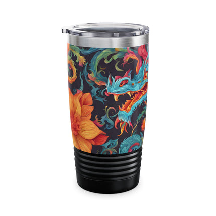 Dragon Tumbler | Japanese Flower Pattern Drink Companion | Floral Japan Insulated Travel Mug | Exercise Office College Road Trip Coffee Gift