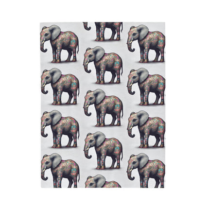 Elephant Blanket Gift | Flower Pattern Animal Lover Warm Fleece Throw | Majestic Jungle Safari Kingdom Bed or Couch Cover Sheet