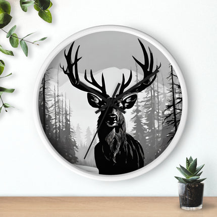 BIG BUCK HUNTER Wall Clock - Snowy Mountain Deer Hunting Decor