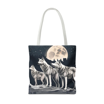 Moon Wolves Tote | Night Sky Mountain Wolf Pack Grocery Bag | Laptop & Book Carrier | Home Office Wooded Wild Dogs Travel Overnight Gift