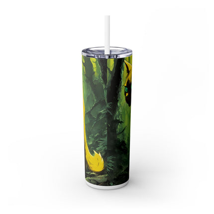 NEON YELLOW WARRIOR CAT Skinny Tumbler - Mystical Glowing Forest Kitty Cup